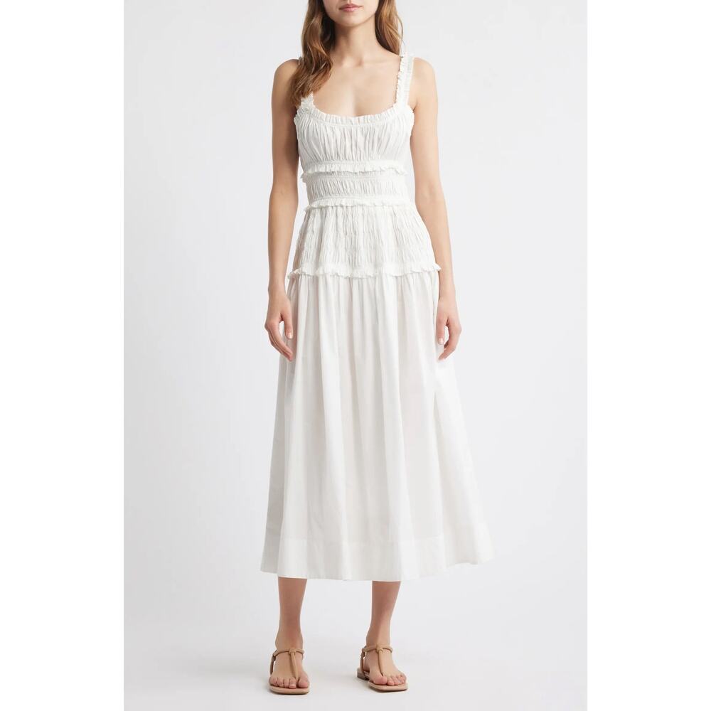 NWT Doen Marianne Stripe Organic Cotton Midi Dress in Salt (White)